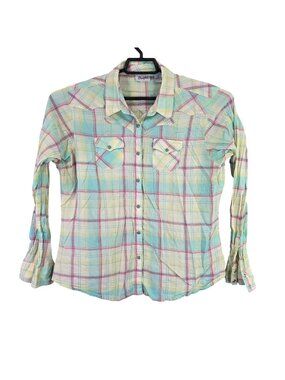 Womens Wrangler Multicolor Plaid Western Snap Button Down Shirt Long Sleeve XL